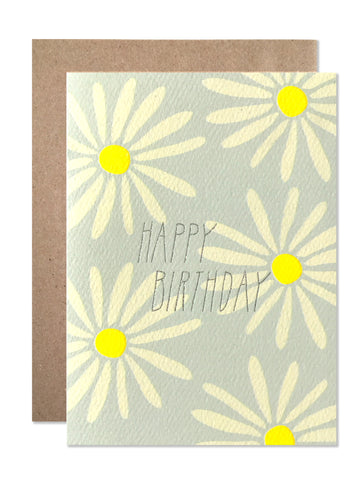 Happy Birthday Daisies with Silver Glitter Foil