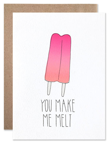 Double pink gradient popsicles with You Make Me Melt written below. Illustrated by Hartland Brooklyn.