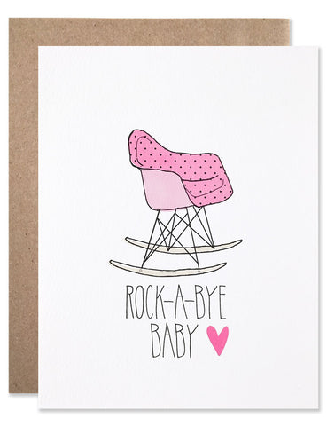 Neon pink Eames rocking chair illustrated by Hartland Brooklyn