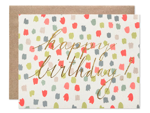 Happy Birthday Multi Color Dots with Gold Glitter Foil