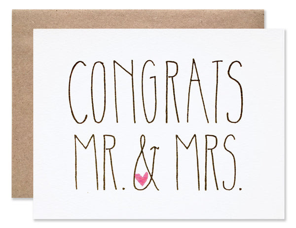 Handwritten capital letters Congrats Mr. & Mrs. by Hartland Brooklyn.