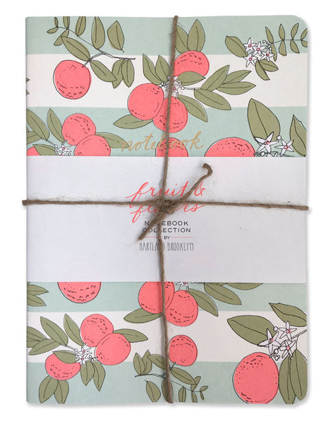 fruit & flowers trio notebooks set wrapped with twine. A collaboration with Chronicle Books, illustrated by Hartland Brooklyn
