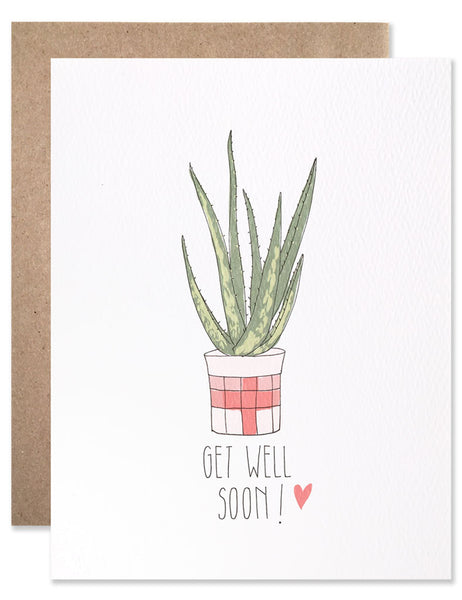 Get Well Soon Aloe plant in a pink pot illustrated by Hartland Brooklyn.