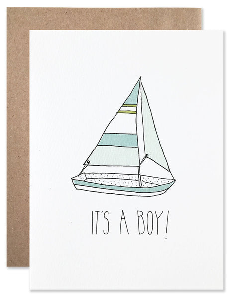 Baby boy blue sailboat illustrated by Hartland Brooklyn.